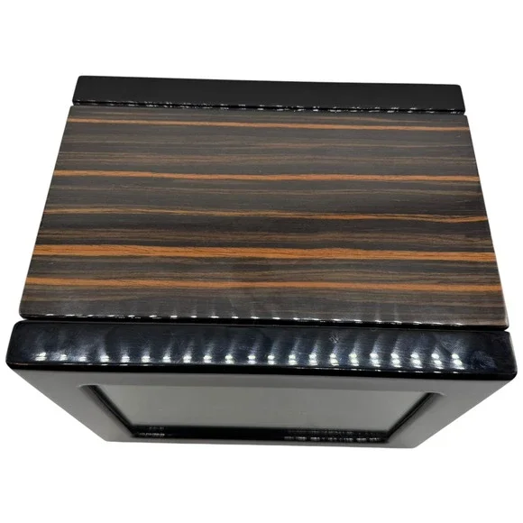 Dual Watch Winder Ebony Wood Grain Finish Black Automatic Watch Box with Adapter